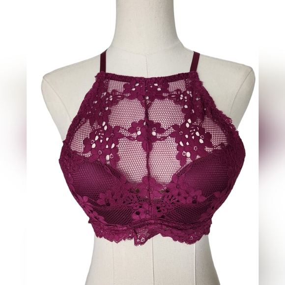 NWOT Yandy Burgundy high neck lace bra - Picture 1 of 12